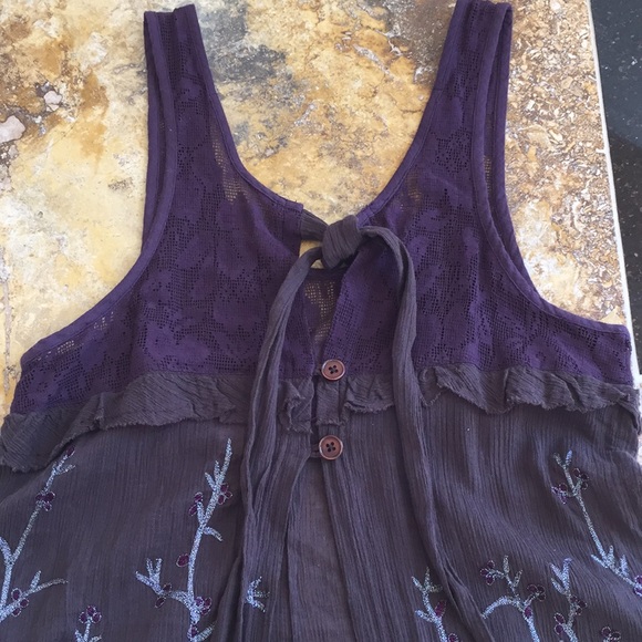 Free People camisole slit back/embroidered gauze feminine floral - Picture 5 of 8